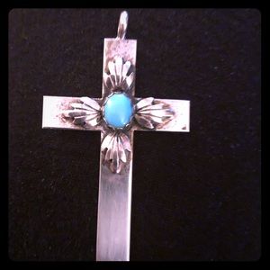 Vintage sterling cross with turquoise signed K.Y.